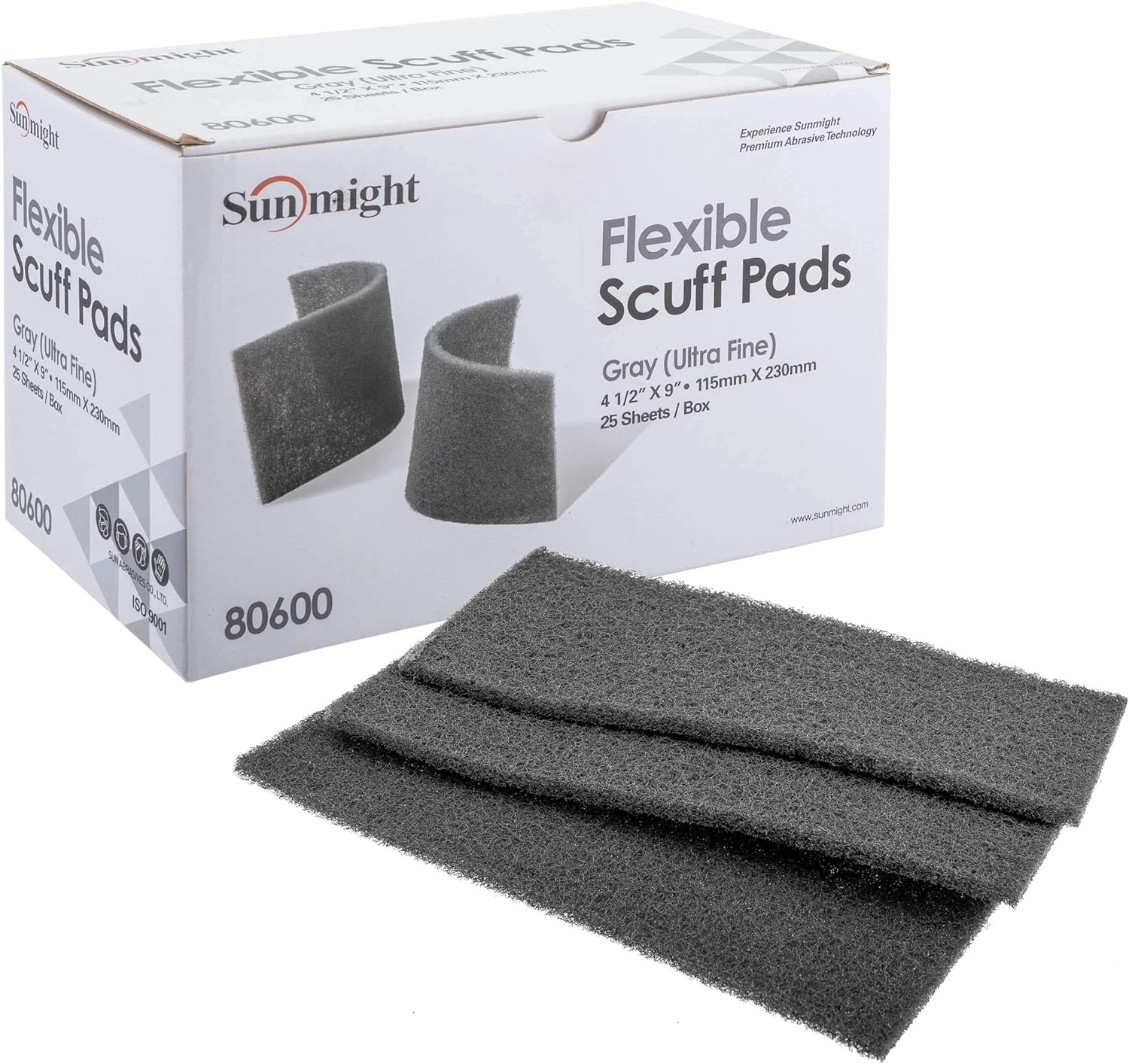 Sunmight Thin Flexible Scuff Pads, 6 In W X 9 In L, Ultra Fine, Gray Box/25 3 Sunmight Thin Flexible Scuff Pads, 6 In W X 9 In L, Ultra Fine, Gray Box/25