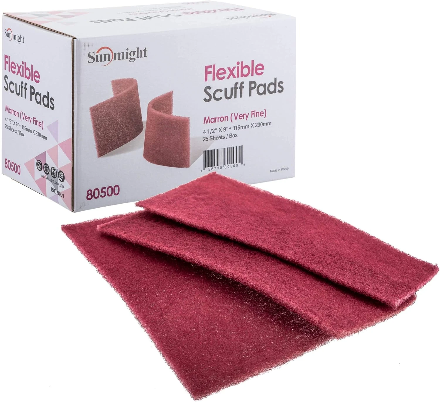Sunmight Thin Flexible Scuff Pads, 6 In W X 9 In L, Very Fine, Maroon Box/25 3 Sunmight Thin Flexible Scuff Pads, 6 In W X 9 In L, Very Fine, Maroon Box/25